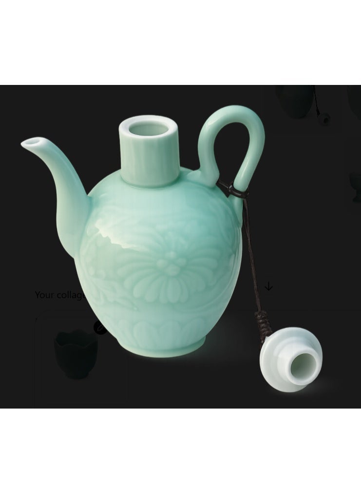 Luxury Mint Green Ceramic Wine Set – 10 Goblets with Wine Pot & Serving Plate, Glossy Glaze Finish, Luxury Gift Box Packaging, Elegant Majlis & Home Serving Set - Image 3